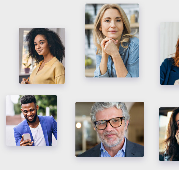 Mural com fotos de pessoas de diversas faixas etárias